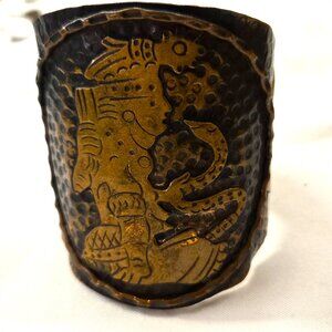 unique tribal Egyptian vintage BRASS COPPER WIDE CUFF BRACELET